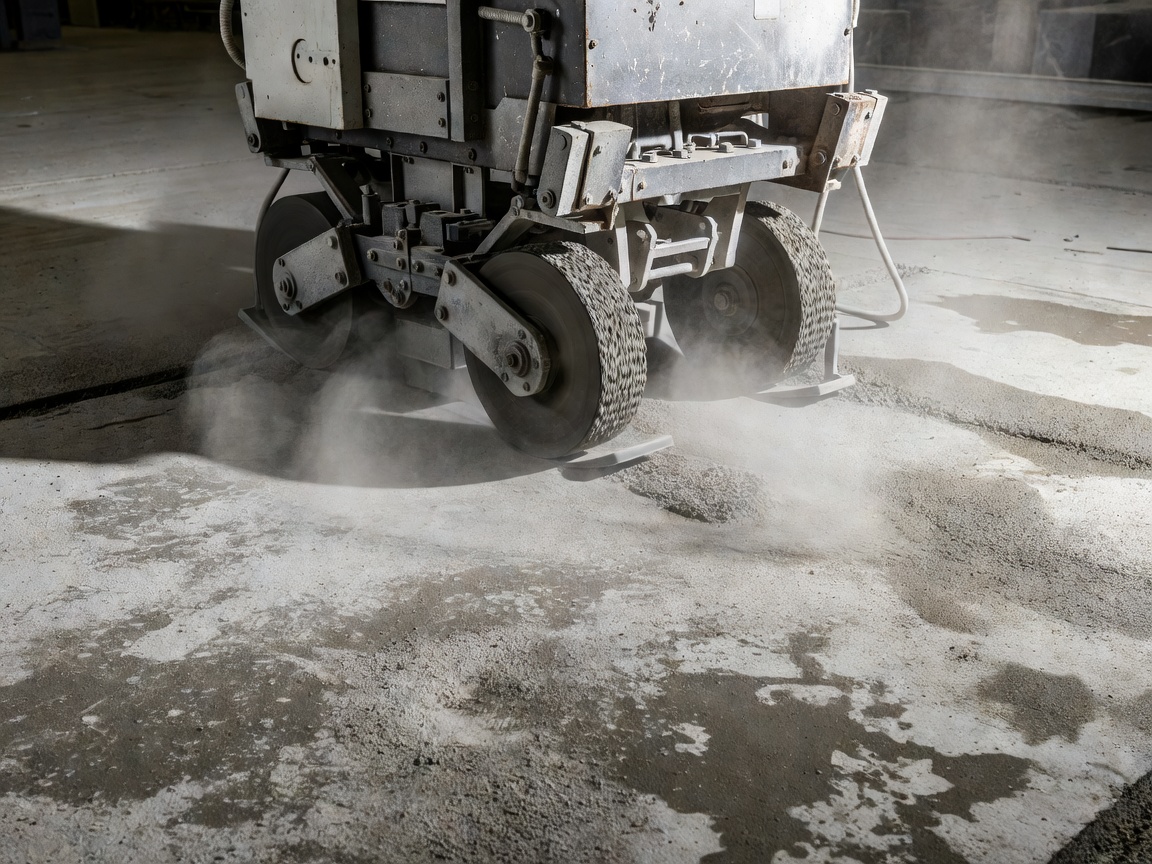 Mechanical grinding machine preparing a concrete slab surface