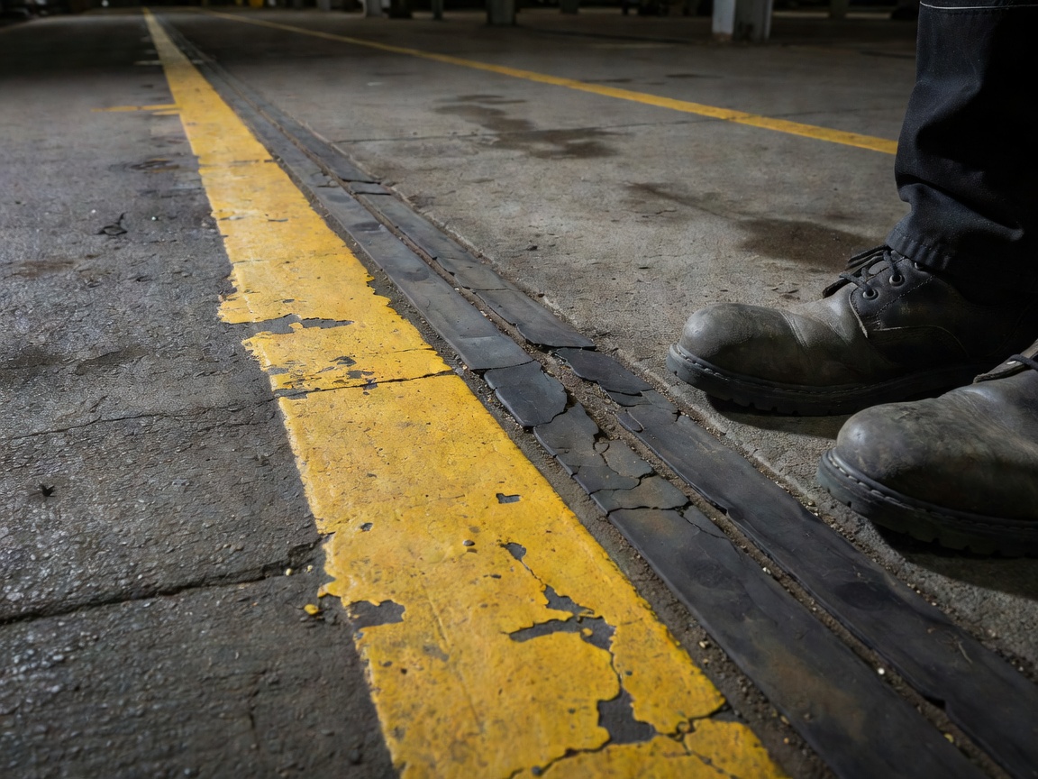 Routine inspection of an industrial walkway marking and joint condition